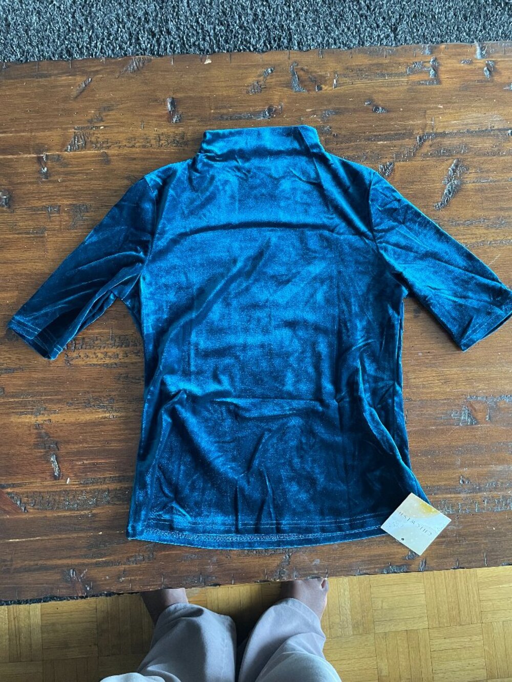 Chicwish Teal Velvet Mock Neck Top | Size Large | Elegant Holiday Party